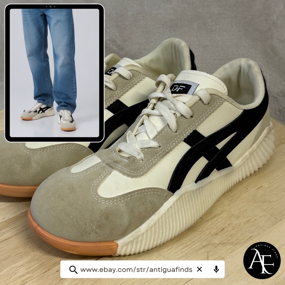 DF Floral Mens Low Top Sneakers Cream Beige Black Striped Chunky Sole Size 42
